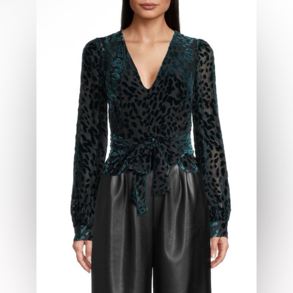 NWT Toccin Louisa Velvet Burnout Top in Teal Black Sz 4‎ $395